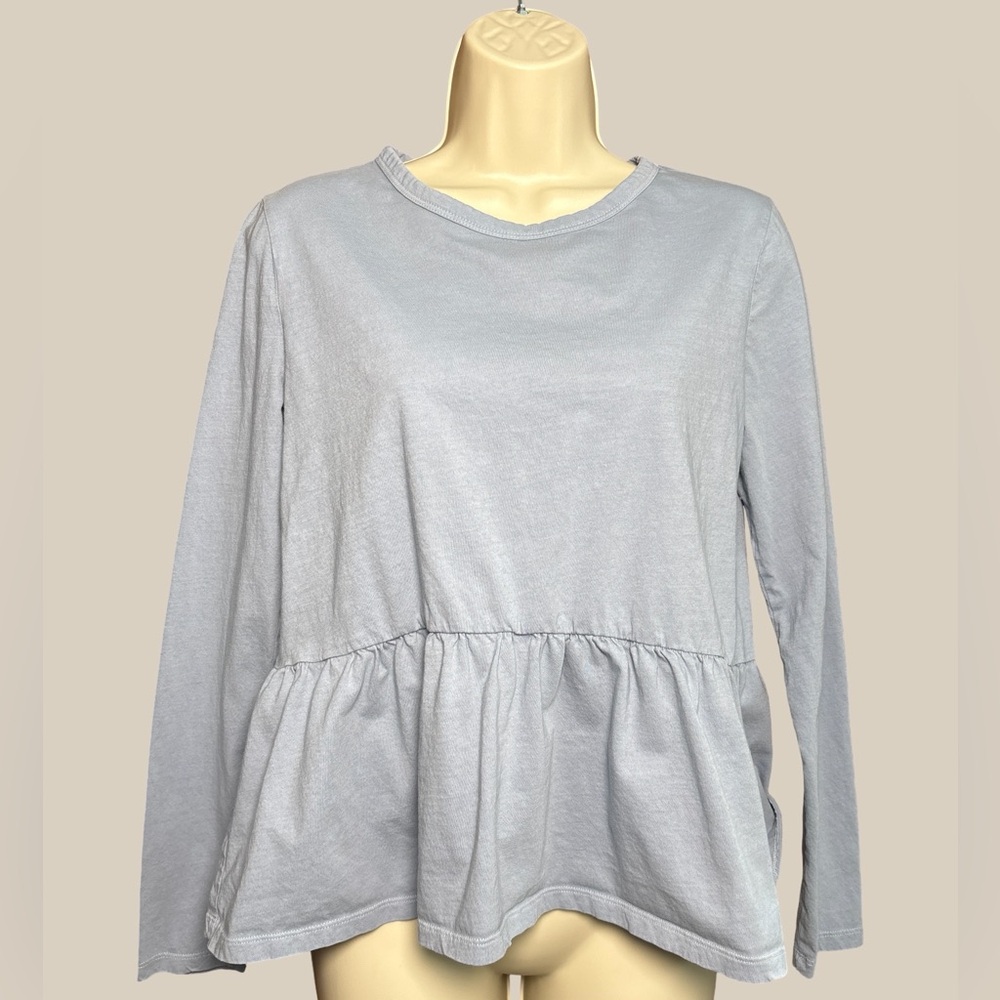 GAP Women’s Blue/Gray Crewneck Long Sleeve Peplum Style Top 100% Cotton SZ S
